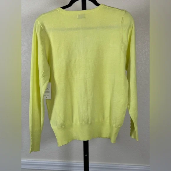 Vibrant Yellow V-Neck Cardigan L Soft Knit Button Down Layering Essential Chic - Picture 7 of 11